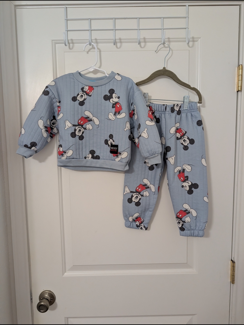 Disney Mickey Mouse Light Blue Ribbed Sweatshirt And Jogger Set
